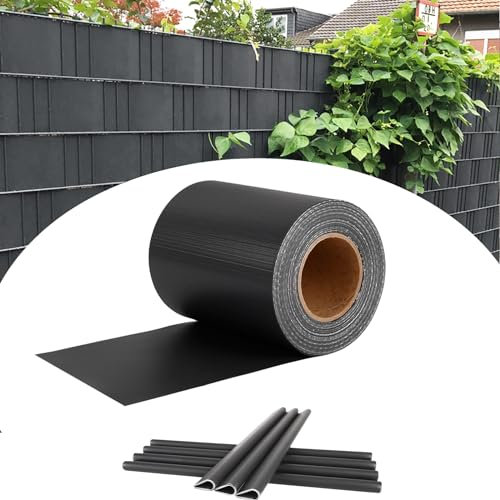 TRMLBE Sichtschutzstreifen für Doppelstabmatten PVC Sichtschutz Zaun Blickdicht Sichtschutzfolie Doppelstabmattenzaun Sichtschutz mit 20 Clips für Gartenzaun Balkon Terrasse - 35m x 19cm, Anthrazit