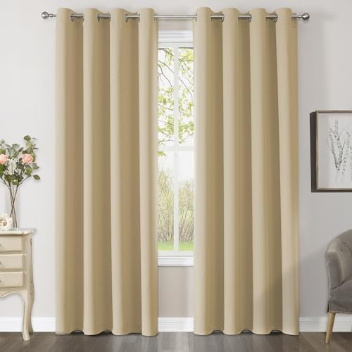 CUCRAF Gardinen mit Ösen Vorhang Blickdicht 2er Set H245 x B140 cm Thermovorhang Kälteschutz Biscotti Beige Verdunklungsvorhänge, Weich und Langlebig Schallschutz Vorhang für Schlafzimmer Wohnzimmer
