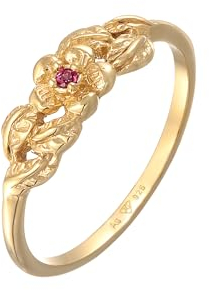 Elli Ring Damen Blume Floral mit Synthetischer Rubin in 925 Sterling Silber vergoldet