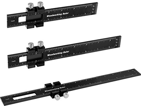 Violetfox Präzisions-Lineal für Holzbearbeitung, 3 Stück, Metallgleitlineal, Zoll- und metrisches T-Typ, Anreißlineal, quadratisches Lineal, T-Spur-Lineal, Markierungs-Messlineal (15,2 cm, 20,3 cm,