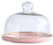 BURLOE Kuchenhaube Keramik Kuchenplatte Glas, Kuchenglocke Ständer Tortenständer Glashaube Lebensmittel Abdeckung Für Hochzeit Geburtstag Party,Rosa,Medium