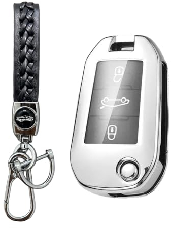 MEDZUK Coque Clé Compatible avec Opel Crossland X 2017-2024 2025 Coque de Protection pour clé de Voiture TPU, Accessoire Étui pour Clés avec Porte-clés (Argent)
