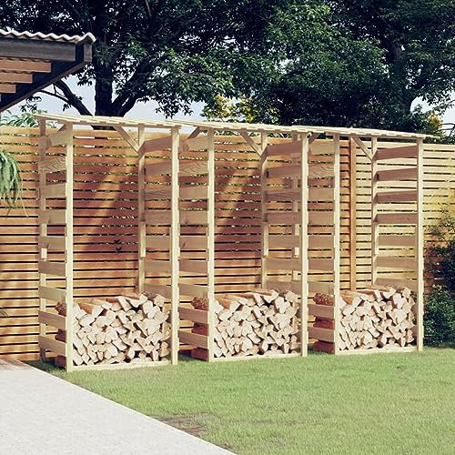 Gecheer 3 STK. Kaminholzregal Aussen Brennholzregal Holzunterstand Holzlager Holzregal Kaminholz Unterstand Garten Brennholzlager Pergola mit Dach 100x90x200 cm Kiefernholz Imprägniert