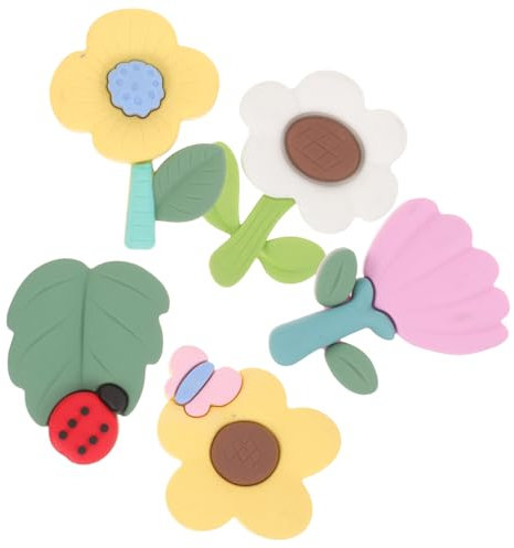 PartyKindom 5pcs Cartoon Flower Fridge Magnets Cute Rubber Locker Decor for Kitchen Whiteboard and Office Adorable Floral Design Base for Home Decoration