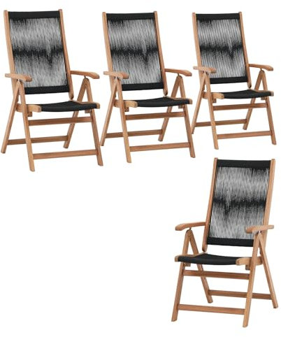 OC Orange-Casual Terrassestühle, 4er Esszimmerstühle aus Holz mit verstellbare Seil Rücklehne, 2 Packet, Klappbare Gartenstühle Keine Montage erforderlich stühle für Garten, Terrasse, Balkon,Schwarz
