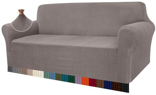 Granbest Hochdehnbare Sofabezüge, 3-Sitzer, superweich, stilvoll, Couchüberzüge für Hunde, Haustiere, Katzen, Jacquard-Spandex, rutschfester Sofa-Schonbezug für Wohnzimmermöbelschutz (3-Sitzer, Taupe)