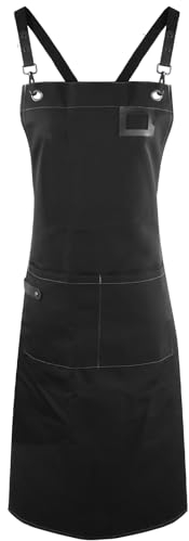 Delantal de Cocina Unisex, Impermeable, Con 2 Bolsillos, Ranura para Tarjetas y Espalda Cruzada - Para Barbacoa, Camarero, Jardinería, DIY (Negro)