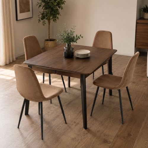 Dmora - Stuhl Pismo, Sessel mit Samtbezug, gepolsterter Esszimmerstuhl, Besprechungssitz, 45 x 56 x 87 cm, Sand