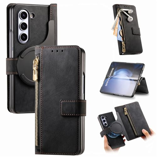 Telefon-Bildschirmschutz Kompatibel mit Samsung Galaxy Z Fold 5 Hülle, Z Fold 5 Magnetische Brieftasche Schutzhülle 2 in 1 Retro Leder Folio Flip Wallet Magnetische abnehmbare schlanke Handyhülle Tele