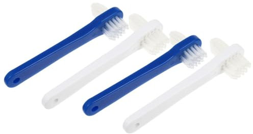 SEWOART Doppelkopf Zahnbürste 4 Stück Klein Für Prothesen Zahnersatz Reinigung Bpa Frei Weiße Blaue Mundpflegebürste Für Künstliche Zähne Langlebiges Material Reise Alltag