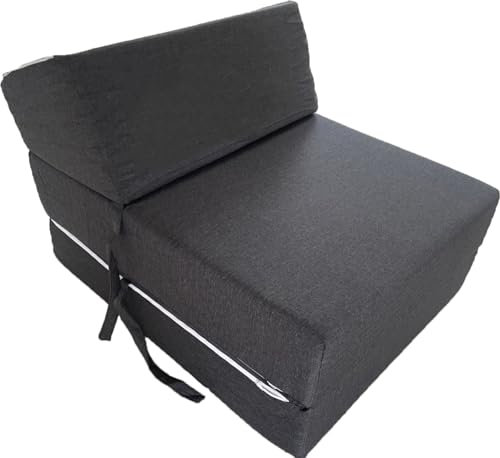 ORTHOLOGICS Foldable Z Bed Chair, Sleepover Guest Sofa Futon, Fold Out Single Mattress, Removable Washable Cover, Grey OL28