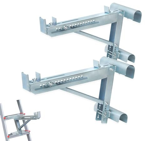 1 Pair Ladder Jacks for Metaltech Scaffolding Platform, 2-Rung Short Body Ladder Jack Tool to 20-Inch Width, Aluminum Ladder Scaffold Jack for Stages up, Withstand 264 LBS, Silver