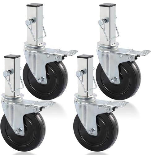 IGNPION Set di 4 ruote girevoli per ponteggi da 12,7 cm, con doppio freno di bloccaggio, per ponteggi industriali in lega, ruote di ricambio per ponteggi a stelo quadrato da 1-1/4