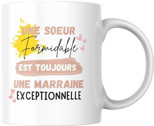 fapadjo Mug annonce grossesse Garçon Fille - Naissance bébé - Soeur formidable Marraine exceptionnelle - Cadeau - 330 ml - céramique