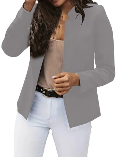 MEIbax Blazer pour Femme Elégant Décontracté Affaires Slim Manches Longues Bureau Veste Blazer Couleur Unie Oversize Vestes de Costume Court Tailleur Mi saison Mode Manteau Cardigan (Grey, XXXL)