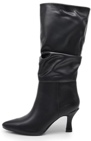 IF FASHION Stivali Alti Eleganti Arricciati Morbidi A Punta Con Tacco a spillo Da Donna MP413-5 Nero N.41