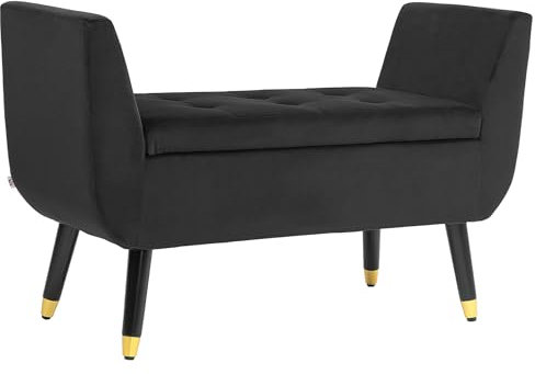HOMCOM Sitzbank mit Stauraum Armlehnen Polsterbank mit Samtoptik, Sitztruhe mit Holzbeine, Truhenbank für Wohnzimmer Schlafzimmer Flur 107 x 42 x 65 cm, Dunkelgrau