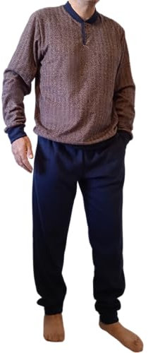 ARTIGIANI DEL PIGIAMA Pigiama da Uomo Invernale Punto Milano Jacquard Felpato Morbido e Traspirante Derby Made in Italy Lungo (IT, Testo, M, Regular, Regular, Blu Jacquard)