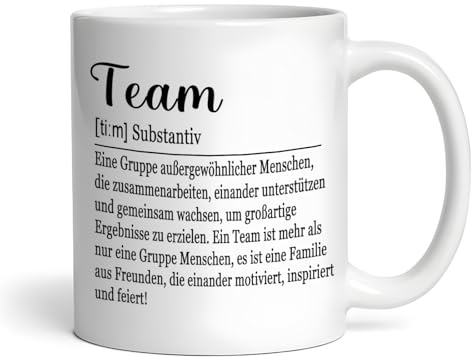 Team Tasse Definition, Kleine Aufmerksamkeit für Mannschaften und Kollegen, Geschenk Mitarbeiter, Mitarbeitergeschernk Danke sagen, Handball, Teamarbeit-Motiv, 330 ml (Team Definition)