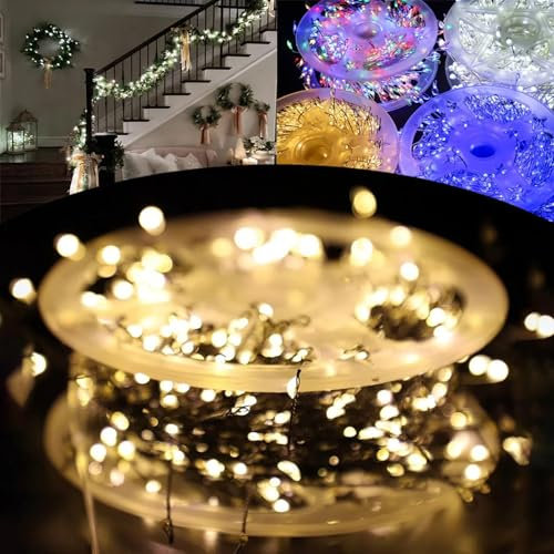 Copper Wire Firecracker Light String, Copper Wire Firecracker Fairy Lights, LED Copper Wire Firecracker Fairy Lights Strin, Cluster Fairy Christmas Lights (Warm Colors, 9m/29.52ft-300lights-USB)
