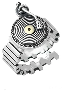 jtkhaweh Ring Ringe Damen Bijouterie Herren Schwarzer Schallplattenspieler-Ring