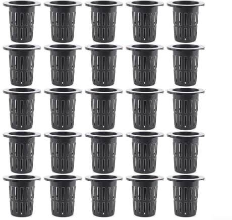 Gdfnmogo Paquete de 25 macetas de malla, vasos de red de plástico de larga duración, para hidroponía y aeroponía, macetas de arranque de larga duración, contenedores de jardín para clonación de