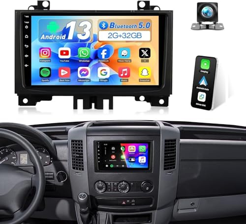 9 Zoll Android Autoradio für Mercedes-Benz Sprinter 2006-2017, Bluetooth mit 2 Din Radio FM/RDS Carplay GPS Ersatzkamera, 2+32G