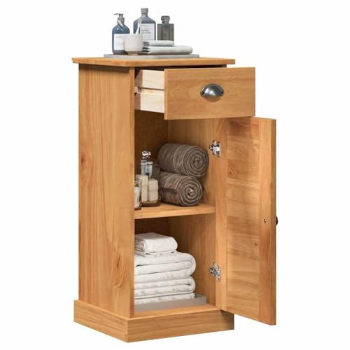 vidaXL Bathroom Cabinet with Drawer VIGO Honey brown 37.5 x 34 x 80 cm, Modern Bathroom Storage, Rectangular Compact Cabinet, Pine Wood Utility, Elegant Space Organizer, Minimalist Design