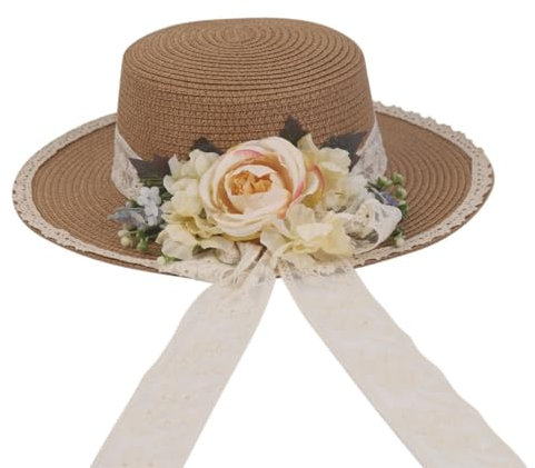 JDYaoYing Sombreros de playa para mujer, sombrero de paja de ala ancha, sombrero de sol UPF 50+, protección UV, flores, sombreros de paja, Caqui-4, 49