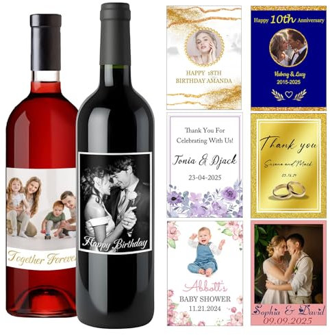 Etiqueta personalizada para botella de vino, etiqueta de vinilo personalizada para botella de vino, para compromiso, cumpleaños, graduación, boda, 5.25 x 3.75 pulgadas, juego de 4