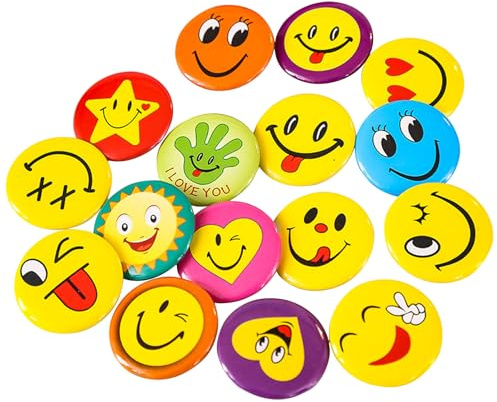 FAYAHAR 70 Stück Smiley Pins Anstecker, Smile Face Anstecker, Metallabzeichen, Abnehmbar Ohne Nähen, für Kleidung, Jeans, Krawatten, Jacken, Hüte, Taschen, DIY Dekoration