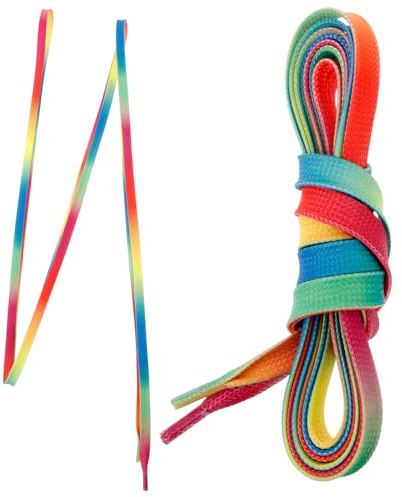 Schnürsenkel für Schlittschuhe 243x1x0,2cm, Winter Geschenkideen | Polyester Gewachst, Flach, Regenbogenverlauf, für Eislaufschuhe und Straßenskating, Weihnachten Party