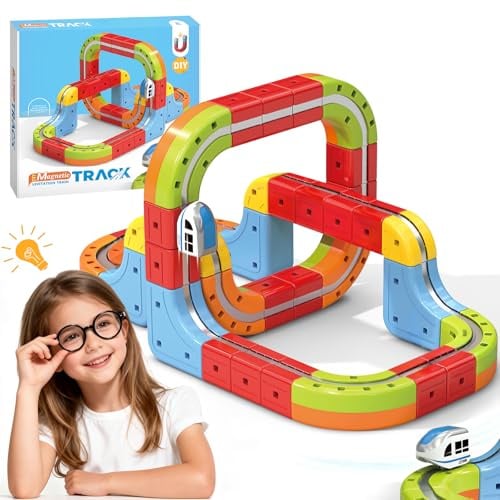 YESHIN Clickrail Electric Train Set, DIY Eisenbahn Elektrisch Cube Track | Zugstrecken-Set mit Schwerkraft Defying 3D-Layouts, Motorisiertes Zug & Magisches Schienen WüRfel, für Kinder ab 3 Jahren
