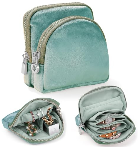 Lumayina 2-in-1 Schmucktasche für Reisen aus Samt mit 2 Etuis, klein & groß | Abnehmbare Samtbeutel mit Reißverschluss; tragbarer Schmuck-Organizer für Ringe, Ohrringe und Armbänder für Damen auf Reisen.