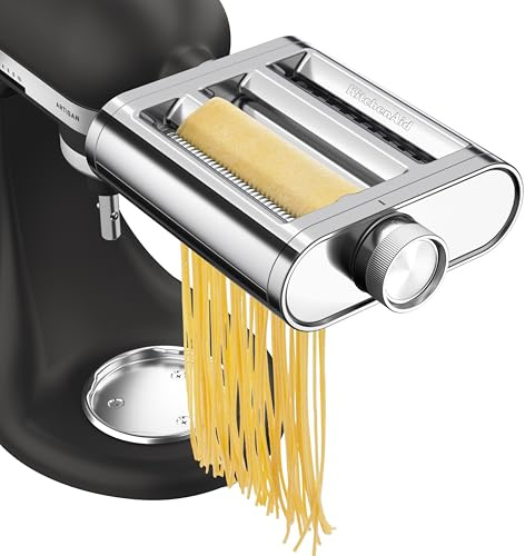 KitchenAid 3-in-1 Metal Pasta Attachment 5KSM3MPA, Includes Pasta Roller, Spaghetti Cutter and Fettuccine Cutter, Stainless Steel Attachment for KitchenAid Stand Mixers, Metal