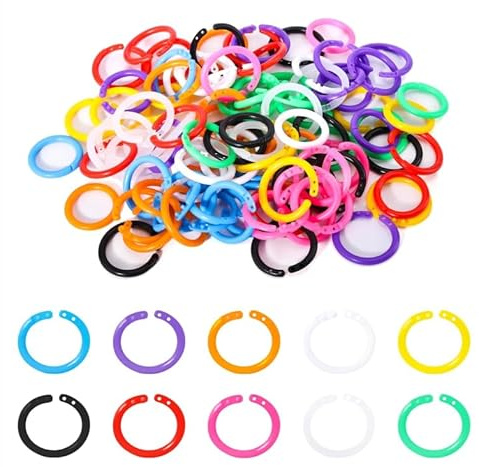 100 Stück Buchringe Bunt Kunststoff 20mm Innen, Flexible Binderinge für Karteikarten Ringe, Loseblatt Verbinder, Heftringe für Scrapbooking, Fotoalbum, Schlüsselringe, DIY Handwerk, 10 Farben