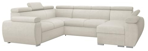 Mirjan24 Ecksofa Boston U mit Bettkasten und Schlaffunktion, Eckcouch, Polsterecke mit Einstellbare Kopfstützen, U-Form Sofa, Wohnlandschaft (Flow 06, Seite: Rechts, 2r+R+2p+LC)