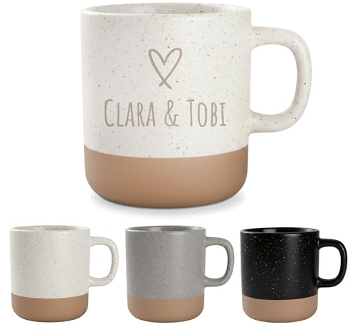Love Faith personalisierte Steingut-Tasse 360 ml - 2 Namen oder Wunschtext | Gemütliche Steingut-Tasse mit 2 Wunschnamen - Schönes Geschenk für Paare & Familie, spülmaschinenfest, 360ml