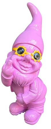 Aspinaworld Statuette de jardin nain de jardin - Doigt malodorant - 18 cm - Rose - Lunettes de soleil coquines pour jardin résistant aux intempéries