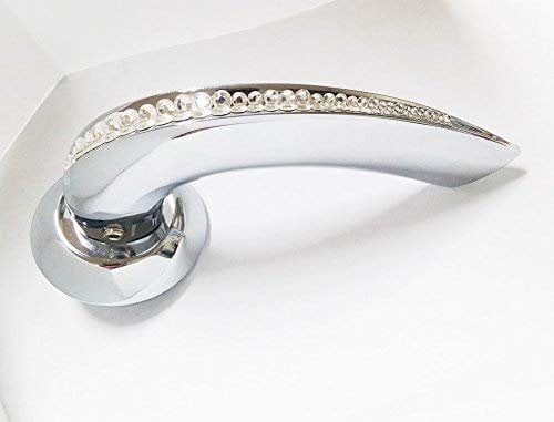 Lever on Round Rose Yildun Crystal Door Handle in Pairs Polish Chrome from EUROART