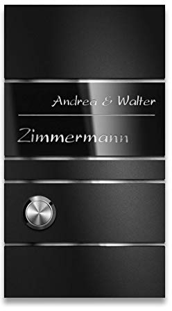 Metzler Kabellose Funkklingel aus Edelstahl. Türklingel mit Batterie - bis zu 200 Meter Reichweite. Inklusive Namens-Gravur. Größe: 11 x 20 cm zur Aufputz-Montage (3 x Empfänger)