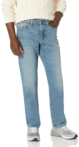 Amazon Essentials Herren Stretchjeans, Gerade Geschnitten - Auslauffarben, Helle Waschung, 33W / 34L