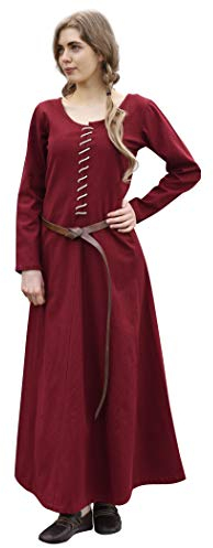 Battle-Merchant Mittelalter Kleid Cotehardie AVA, Damen, Weinrot, M