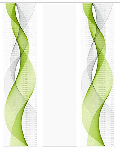 Home Fashion 88669, 3er-Set Schiebegardinen 'OPALIA' | 3X 245 x 60 cm | inkl. Zubehör | Farbe:, Farbe:apfelgrün