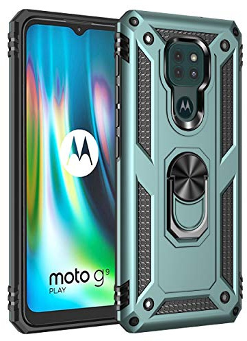 DEDUX Hülle für Motorola Moto E7 Plus/Moto G9 Play [Tough Armour Series] Rugged Anti-Scratch PC Rückwand Schale + Shockproof TPU + Faltbarer Halterungen. Dunkelgrün
