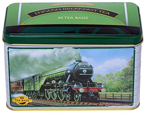 New English Teas Flying Scotsman Tea Caddy with 40 English Breakfast Teabags for Train Enthusiasts