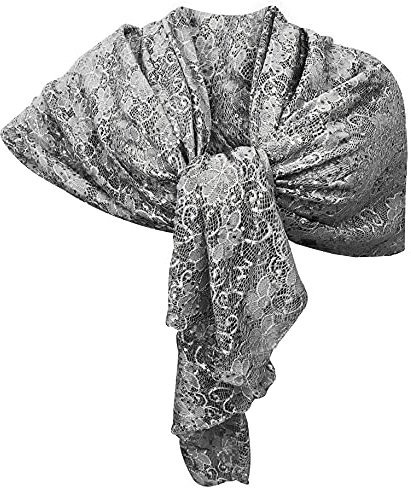 L.T.Preferita Sciarpa Pizzo con Paillettes Scialle Brillante Foulard da Donna Grande Coprispalle Stola Cerimonia (Grigio)