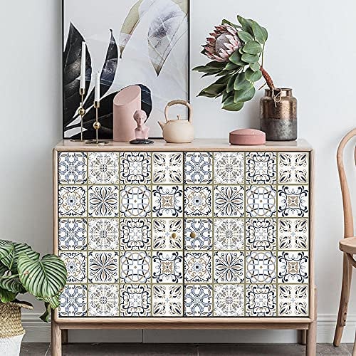 Stick on Tiles Elegant Duck Egg Blue Tile Stickers PVC Self Adhesive Wall Tiles Heat Resistant Tile Stickers for Kitchen Bathroom Waterproof Peel and Stick Floor Tiles Tile Paint 10x10cm