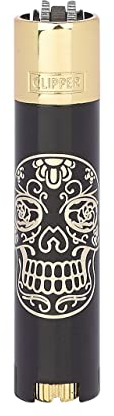 Clipper Metall Large Feuerzeug Gas - 1x Feuerzeug Edles Design inkl. Geschenk Box + DHB (Mex Skulls - Gold)