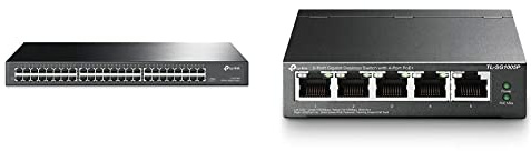TP-Link TL-SG1048 48-Port Rackmount Gigabit Switch & TL-SG1005P 5-Port Gigabit PoE Switch mit 4 PoE+ Ports (65 Watt, geschirmte RJ-45 Ports,IEEE-802.3af/at) Schwarz, v2.0